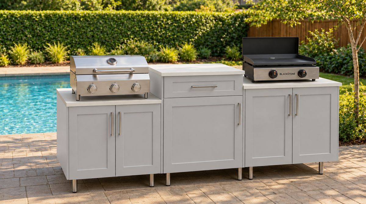 6-foot Dolphin Gray modular HDPE outdoor kitchen with Bestfire grill and Blackstone griddle