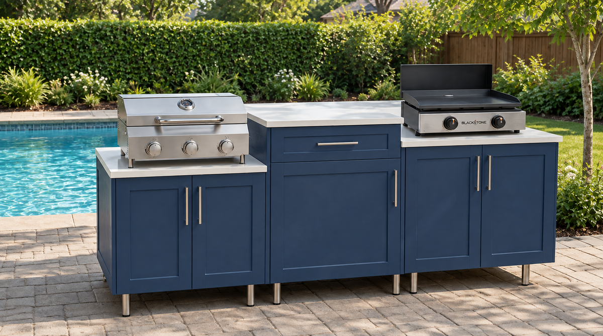 Modular HDPE outdoor kitchen with a grill and griddle